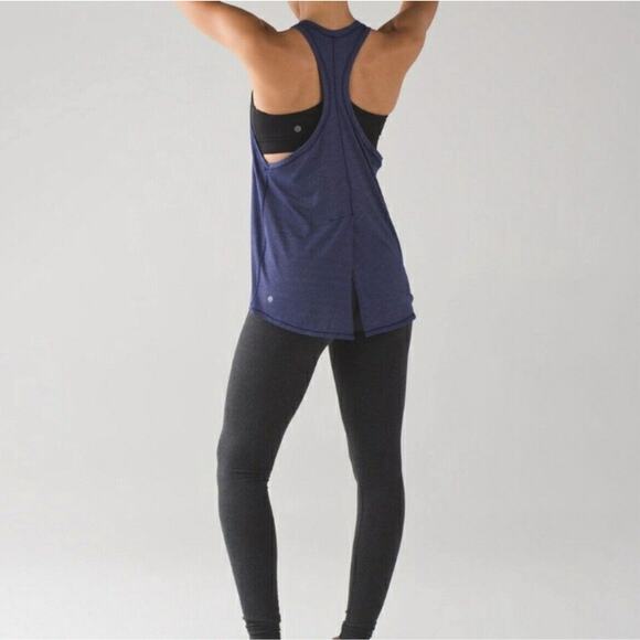Lululemon Women Tie It Up Singlet Heathered Hero Blue Racerback Tank - Picture 3 of 10